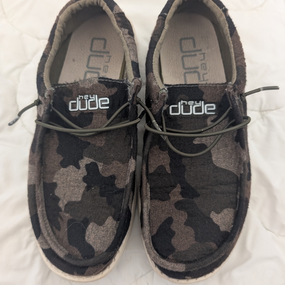 Hey Dude Black and Gray Moccasins with Camouflage Pattern